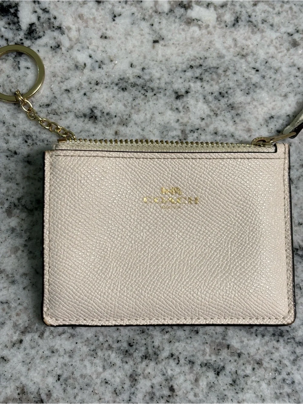 COACH Cream colored Leather Zip Card Case with Keyring